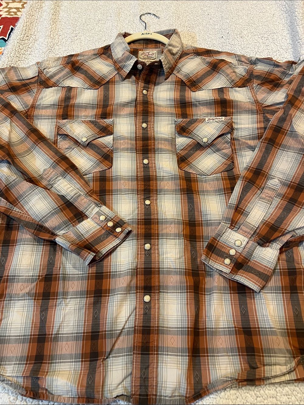 Lucky Brand Brown and Cream Plaid Long-Sleeve Button-Down Shirt